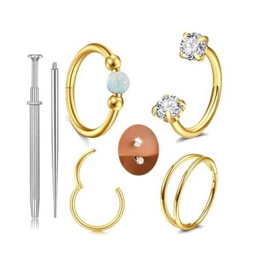 Imagem de MODRSA 4 brincos de cartilagem de ouro para mulheres, piercing de hélice, joia pequena, opala dupla, tragus, argola, cartilagem, segundo orifício, brincos para mulheres, 18 g, anel de septo, ferradura