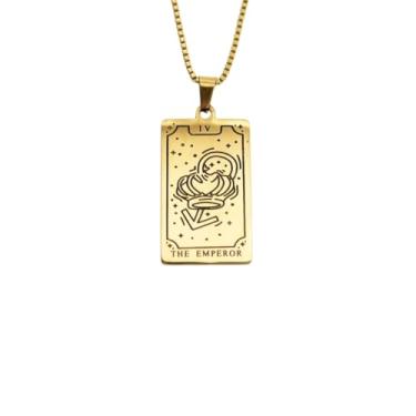 Imagem de Luva Jewelry Colar feminino com cartão de tarô - pingente espiritual banhado a ouro 18K - impermeável antimanchas - colar de astrologia - presente místico de Natal, Small, Aço inoxidável, Sem Pedra