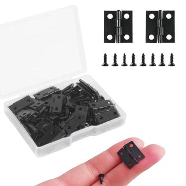 Imagem de Mini dobradiças pretas pequenas dobradiças de bumbum 60 peças dobradiças dobráveis de ferro com 240 parafusos para caixa de madeira, armários de caixa de joias, moldura de casa de bonecas, artesanato
