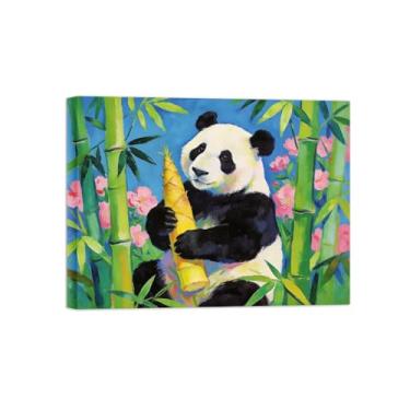 Imagem de BMZFYBS Impressão em tela de arte de parede animal - Panda na floresta de bambu - Pintura de decoração moderna - Imagens para casa prontas para pendurar tela embrulhada 60 x 80 cm 24 x 31 polegadas