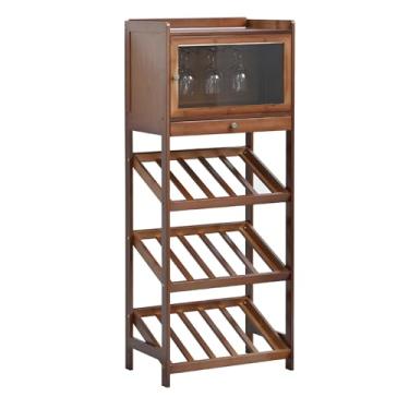 Imagem de Grande rack de vinho de madeira com porta - Armário de bebidas elegante para bar doméstico, cozinha e sala de jantar - Prateleira de exibição de armazenamento de garrafa de vinho de alta capacidade