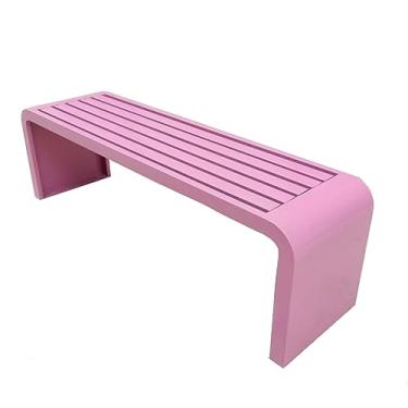 Imagem de Banco de metal para jardim ao ar livre, banco sem costas para parque, sofá sem costas, assentos de móveis, cadeira de pátio, 2-3 pessoas, ideal para gramado e ambientes internos (branco, 120 cm)