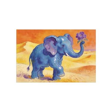 Imagem de Impressão em tela de arte de parede animal - Elefante e flores - Pintura de decoração moderna - Imagens para quarto de crianças escritório 20 x 30 cm 8 x 12 pol. sem moldura