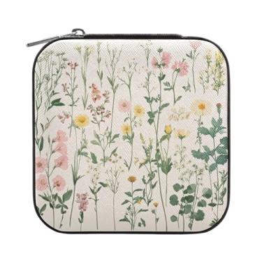 Imagem de Burbuja Caixa de joias retrô de flores silvestres, mini estojo de joias de viagem para mulheres e meninas, organizador de joias para brincos, anéis, colares e pulseiras