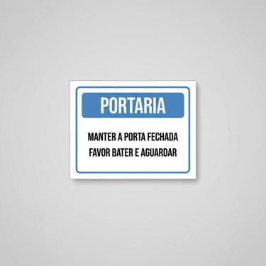 Imagem de Placa Acm Portaria Manter Porta Fechada Bater Aguardar 18X23