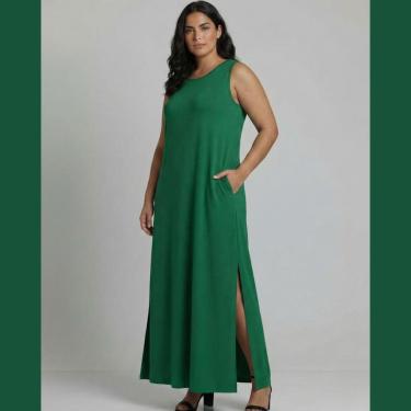 Imagem de Vestido Longo Aveloz Viscolycra Soltinho Plus Size com Bolso-Feminino