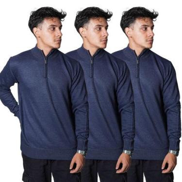 Imagem de Kit 3 Blusas Suéter Meio Zíper com Gola Alta Masculino Manga Longa Inv
