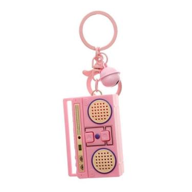Imagem de Chaveiro Retro Radio Boombox Mini rosa com pingente de sino - yiweisai