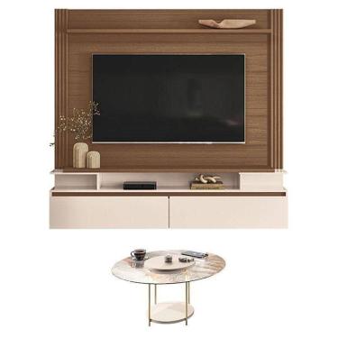 Imagem de Home Suspenso Astor Castanho Off White Com Mesa De Centro Sky Com Tampo De Vidro Off White - Hb Móveis