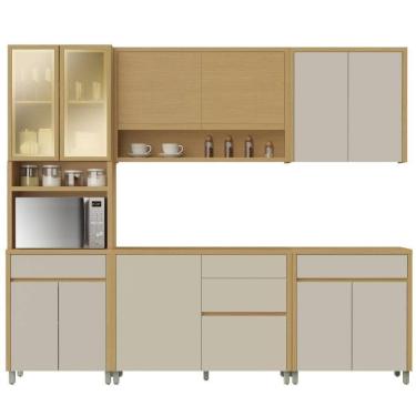 Imagem de Armário De Cozinha Completa 100% Mdf 11 Portas 5 Gavetas Cléo Madeirado/off White Nesher