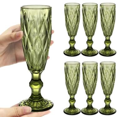 Imagem de Kytree Pacote com 6 taças de champanhe de vidro de 142 g, taças de vinho espumante vintage, copo de bebida em relevo elegante europeu para Cava Prosecco (verde pastilha)