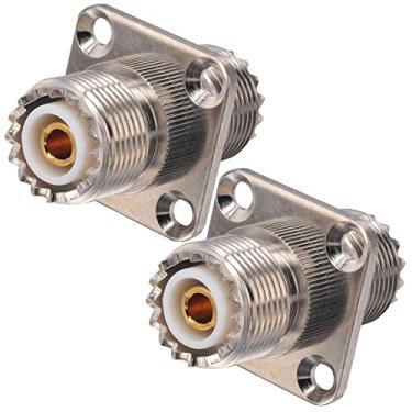 Imagem de Onelinkmore UHF acoplador fêmea para fêmea conector cabo coaxial conector SO239 PL259 UHF VHF antena 4 orifícios painel de montagem adaptador pacote com 2