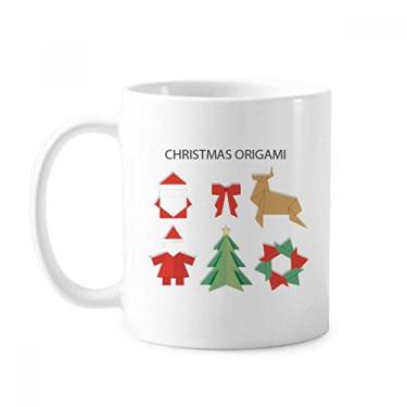 Imagem de Caneca vermelha abstrata com estampa de origami de Natal cerâmica cerâmica xícara de café louça