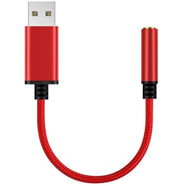 Imagem de Cabo adaptador de fone de ouvido de áudio USB para 3,5 mm, 0,6 metros, placa de som estéreo externa suportada USB para fones de ouvido TRRS 4 polos, compatível com laptop, PC, Mac, PS4, desktops etc (vermelho)