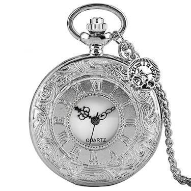 Imagem de ZALTAS Relógio de bolso de prata colar relógio pendente FOB cadeia relógio romano numeral relógios analógicos