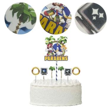 Imagem de Topo de Bolo Sonic Pronto no Palito Com 7 Toppers Original