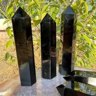 Imagem de Zenkeeper 1 peça grande torre de cristal curativo, varinha de cristal de obsidiana natural de 10 cm, ponto de cristal obsidiana preto, coluna de cristal hexagonal obsidiana para escritório, casa, meditação, chacra – caixa de presente de madeira