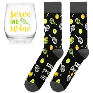 Imagem de Nefelibata Presente de tênis para homens, para amantes de tenistas, meias de cano médio e taça de vinho de 500 ml, exclusivo para fãs de esportes, homens, meninos,