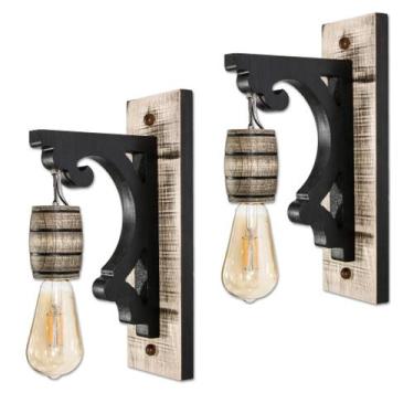 Imagem de Kit 2 Arandelas Luminárias Colonial Retrô Em Madeira Rústica - Delenha