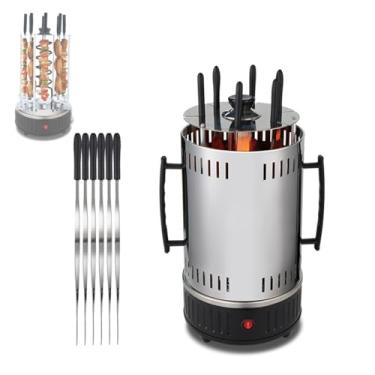 Imagem de Churrasqueira elétrica interna com 12 garfos de grelha, grelha elétrica vertical rotativa, máquina de espeto rotativa automática de 1000 W, cabo duplo para espetos, espetos e assados de peixe