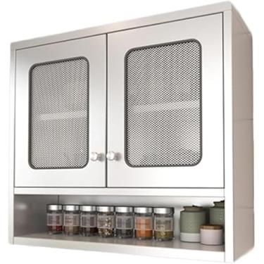 Imagem de Armário de parede de cozinha de aço inoxidável com portas duplas e prateleiras ajustáveis Prateleira de armazenamento montada na parede para sala de estar, cozinha, banheiro, prata, 80 x 30 x 70 cm