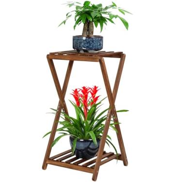 Imagem de Jotboom Suporte para Plantas Interno, Suporte para Plantas de Madeira de 2 Camadas, Prateleira Quadrada para Plantas de Canto, Suporte para Flores Rústico, Suporte Alto para Plantas para Sala de Estar