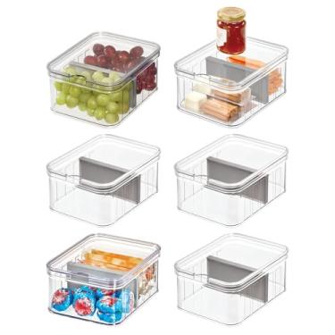 Imagem de Caixa organizadora de geladeira pequena iDesign com divisória removível e tampa - conjunto de 6 - transparente/cinza