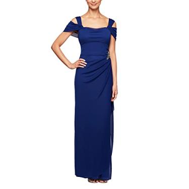 Imagem de Alex Evenings Vestido feminino longo com ombro vazado, mãe da noiva, eventos formais, (tamanho pequeno e regular), Azul elétrico com contas, 42