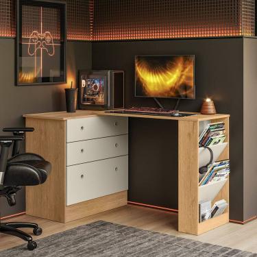 Imagem de Cômoda com Mesa Giratória Gamer Freijó Off White Qmovi