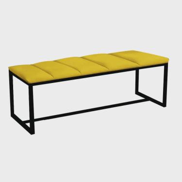 Imagem de Calçadeira Industrial Carla 195cm King Size Quarto Box Cama Ferro Preto Corino Amarelo - Ahz Móveis