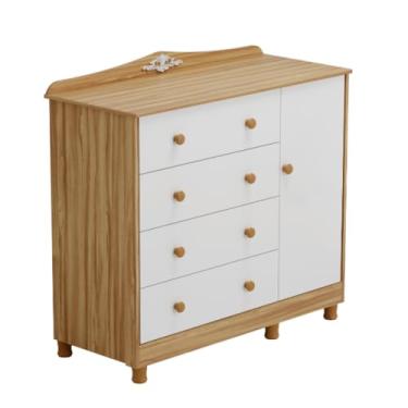 Imagem de Cômoda Infantil 4 Gavetas 1 Porta 100% MDF Elo Móveis Peroba