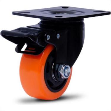Imagem de Rodizio Colson Polietileno Base Giratoria Laranja Com Trava 75Mm