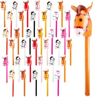 Imagem de Haconba 36 Peças De 40 Polegadas Balão Inflável Pau Em Forma Cavalo, Fofo E Colorido, Com Cabeça Cavalo Para Decoração Festa Infantil Tema 12 Cores