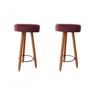 Imagem de Kit Duas Banqueta Alta Para área Gourmet Balcão Pés Palito Suede Rosê Eli Móveis E Decoração