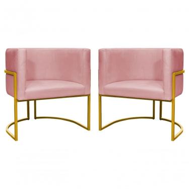 Imagem de Kit 2 Poltronas Decorativa Luxo Base De Metal Dourada Escritório Recepção Sala Suede Rosa Eli Móveis E Decoração