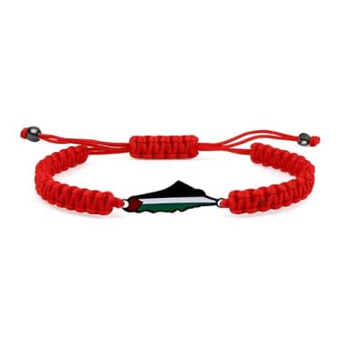 Imagem de Zircobic Série de pulseiras com pingente de bandeira palestina - Design de cordão trançado em preto, vermelho, verde e branco, para casais e amigos para uso diário, Adjustable, Aço inoxidável, Sem