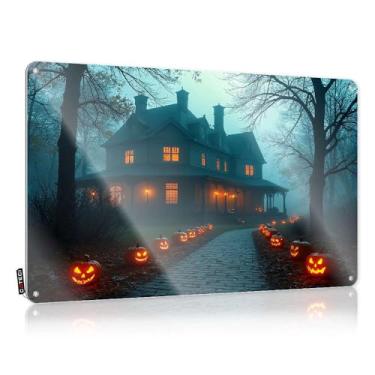Imagem de Decor For Man Cave Halloween Pumpkins Light Up A Spooky Path To An Eerie House. Placa de lata decoração vintage bar decoração de parede (20 x 30 cm)