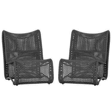 Imagem de 2 Cadeiras Poltronas Texas Corda Náutica Varanda Jardim Preto