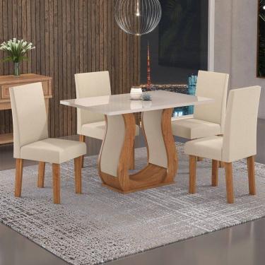 Imagem de Mesa de Jantar 4 Lugares Ayla Marrom/Off White/Veludo Pastel - Pnr Móveis