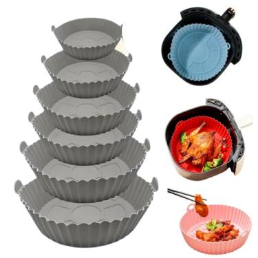 Imagem de Kit 6 Formas Silicone Alças Air Fryer Reutilizável, Antiaderente, Resistente ao Calor, Ideal Pizza, Frango e Batatas. Vai no Forno e Micro-Ondas (Cinza)