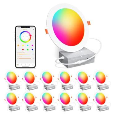 Imagem de ChangM Iluminação Embutida De Teto Inteligente Rgbw 6" Com Mudança Cor, 16W, 1350Lm, Led, Regulável Por Alexa E Aplicativo, 2700K-6500K, 16 Milhões Cores - Temporizador Cenas Faça Você Mesmo, 23 Mod