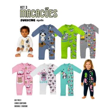 Imagem de Kit 3 Macacão longo com punhos Enxoval Roupa Bebê Protetor Ziper Menin