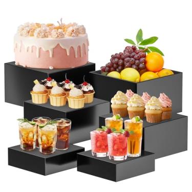 Imagem de kiooil Suportes Para Buffet, Conjunto De 6 Caixas Acrílico Fosco, Buffet Em Formato Cubo Com Fundo Oco (Preto, (15,2 Cm, 18,20 Cm)*2)