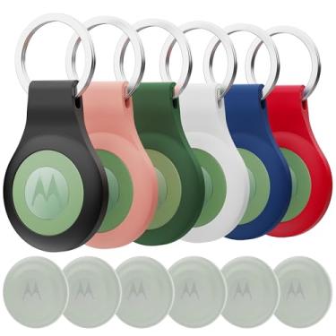 Imagem de [Pacote com 6] Capa com suporte para Moto Tag com chaveiro, capa de silicone à prova d'água para AirTag e Moto Tags [à prova de quedas] [antiarranhões] Capa protetora de corpo inteiro para Moto Tag