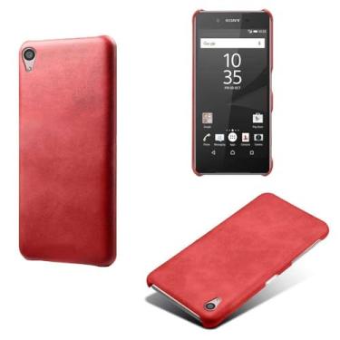 Imagem de Capa para Sony Xperia Z5,Proteção contra quedas,Casca de volta de cor sólida simples,Design de couro de imitação de plástico-Red