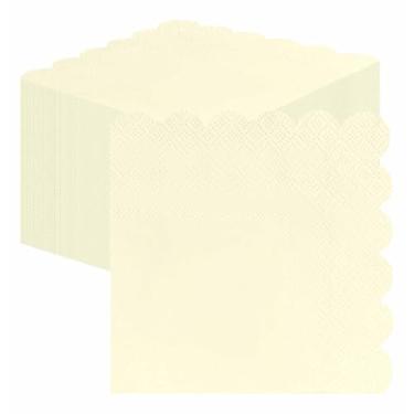 Imagem de SietDESEO 50 guardanapos de 3 camadas marfim descartáveis dobrados 13 x 12 centímetros guardanapos de coquetel recortados guardanapo de papel para jantar, casamento, festa de aniversário