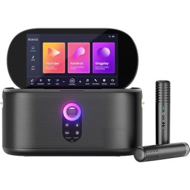 Imagem de Speaker de Karaokê Profissional Ikarao Shell S1 com Tela Touch 10.1", 2 Microfones Sem Fio Recarregáveis, Som Potente 280W, KaraFun Prime e Portátil para Festas, Eventos e TV