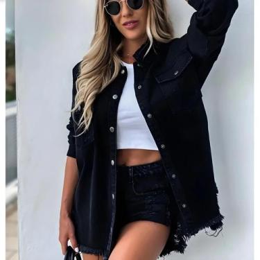 Imagem de Camisa Jeans Feminina com Manga Longa - Rasgada, Soltinha e Estilo Out