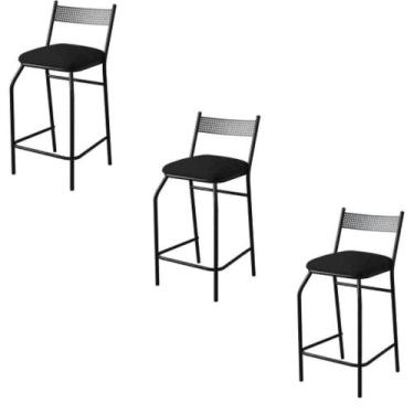 Imagem de Kit 3 Banquetas Gourmet Para Bancada Ou Cozinha Ibiza Preto - GAT MAGA