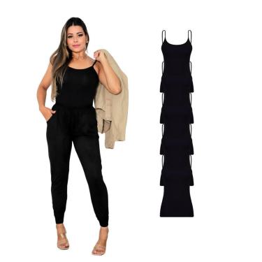 Imagem de Kit Com 5 Regatas Alcinha Feminina Lisa - Preta-Feminino